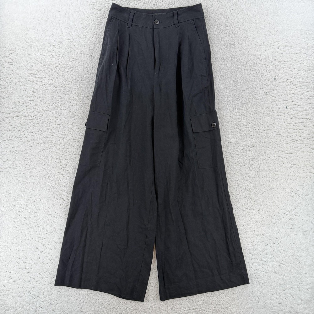Madewell Cargo Pants Womens 2 Black Linen Viscose Wide Leg Twill Casual Relaxed